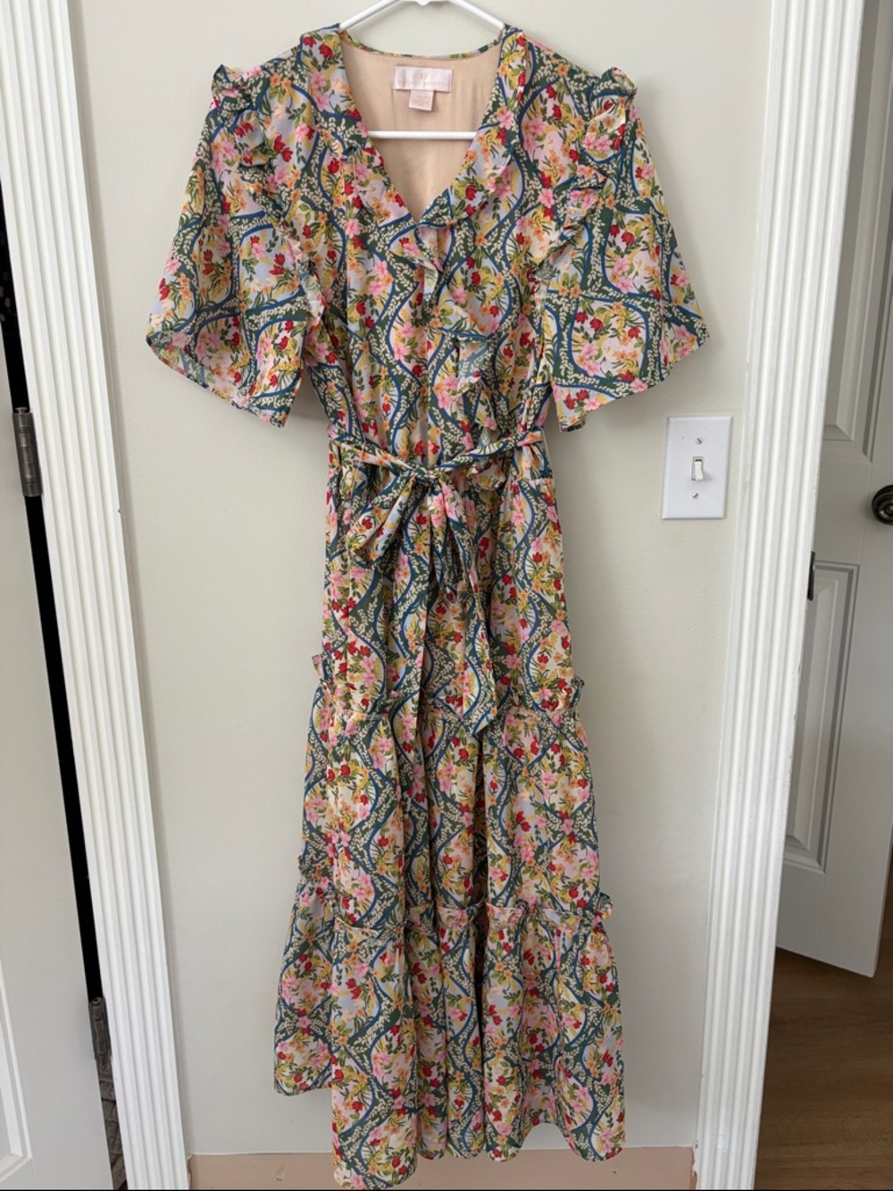 Rachel Parcell Pink and Green Floral Wrap Maxi Dress